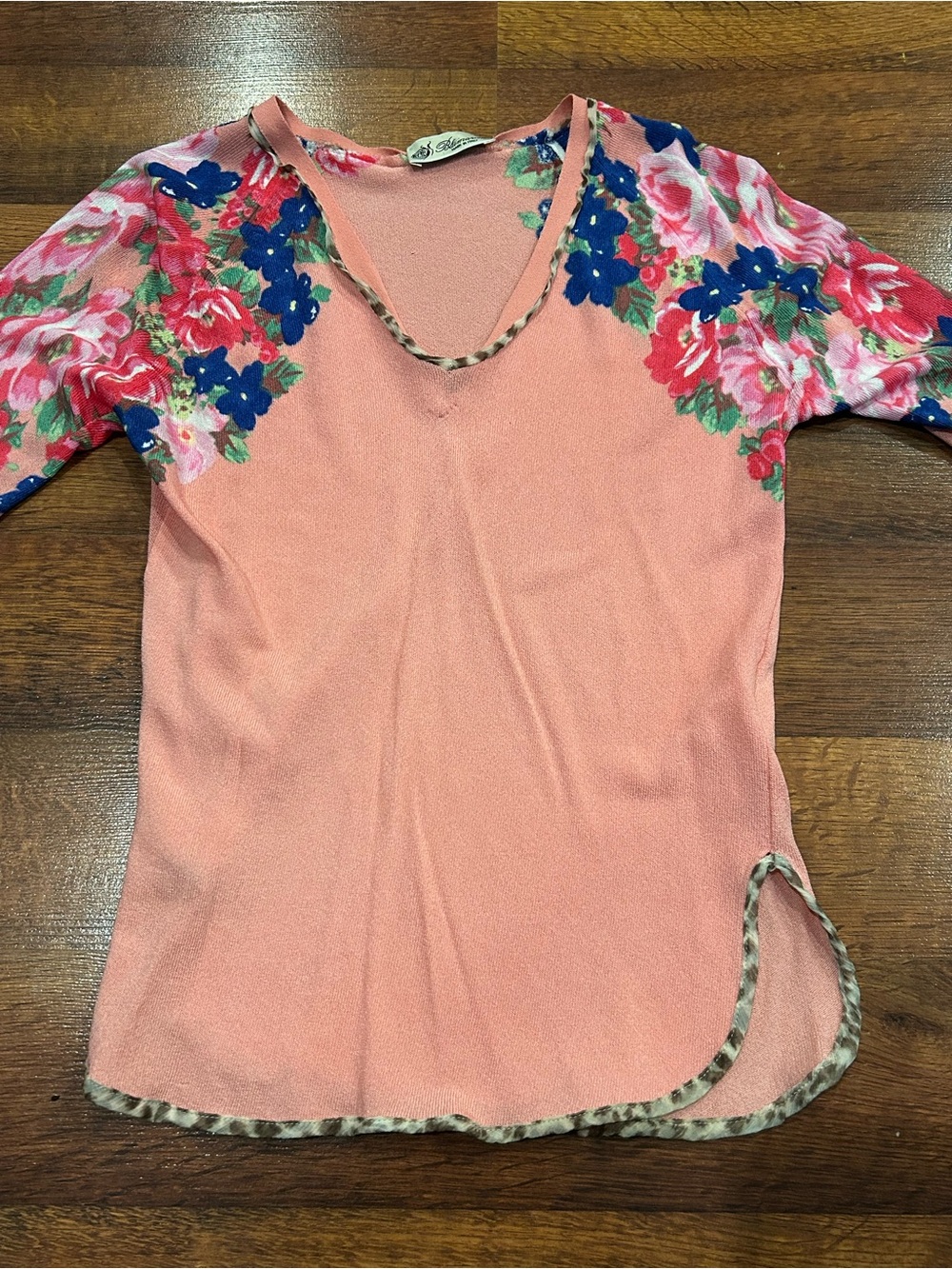 Blumarine Women's Pink Long Sleeve Top Y2K Italian Made Floral Leopard Print S